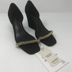 Leandra Medine x Mango Leather Wedge Sandals Black